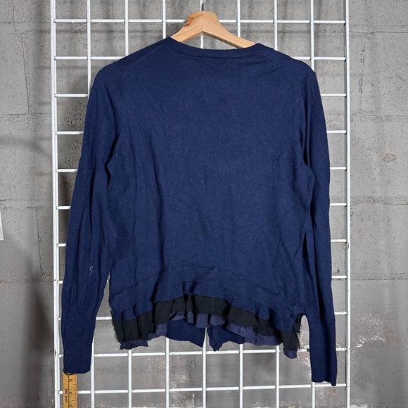 Banana Republic Navy Ruffle Front Wool Blend Cardigan Size L Preppy feminine - Picture 6 of 7